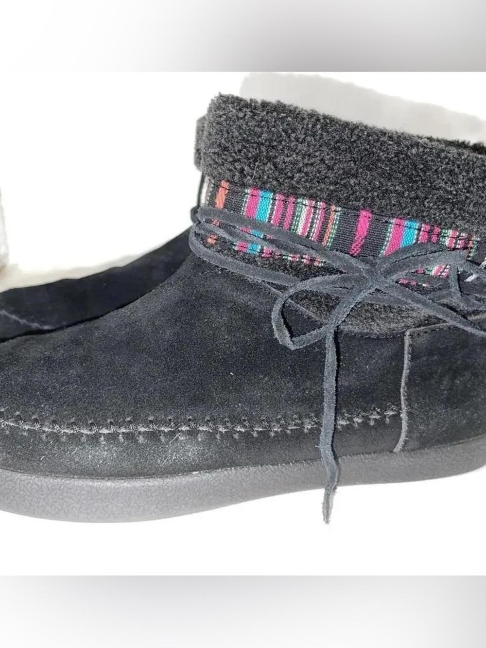 Women's Black Suede Ankle Bootie with Color-Strip Detail